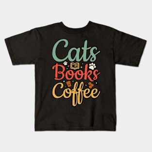 cats Books Coffe Kids T-Shirt